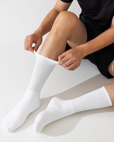 Image of Niorasen Men's Cotton Crew Work Socks, 5 Pairs Cushioned Boot Moisture Athletic Socks for Hiking Sports Running