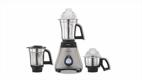 Preethe Steele Max Mixer Grinder for Kitchen| Vega W5 750 Watt Mixie, 3 Jars | 2yr Prodct Warranty & Lifelong Free Service,Silver/Black (MG-212)