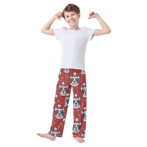 ZZXXB Winter Bulldogs Boys Long Pants Soft Trousers Elastic Waist Kids Lounge Bottoms with Pockets S-XL3