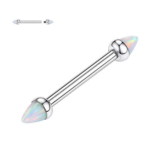GAGABODY Titanium Nipple Rings 14G Nipple Rings for Women G23 Solid Titanium Silver Nipple Piercings White Opal Nipple Barbells 14mm Nipple Jewelry