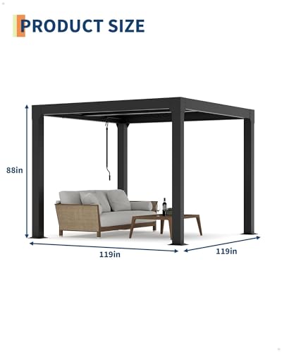 Image of 10X10 FT Louvered Pergola with Adjustable Roof, Integrated Drainage System, Easy Installation, Outdoor Pergola for Backyard, Garden, Poolside, Hardtop Gazebo
