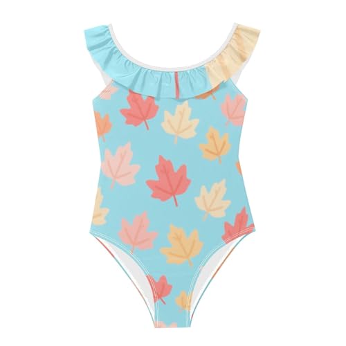 Traje de baño para niñas de 3 a 6 años bañador azul infantil con hojas de arce SyXIOP