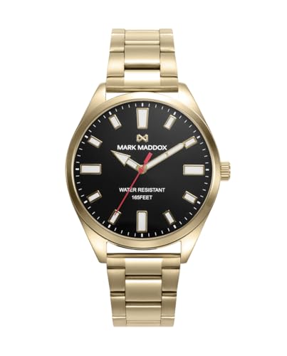 Mark Maddox Reloj para Hombre con Pulsera de Acero Dorado y Esfera de Color Negra HM1012-96