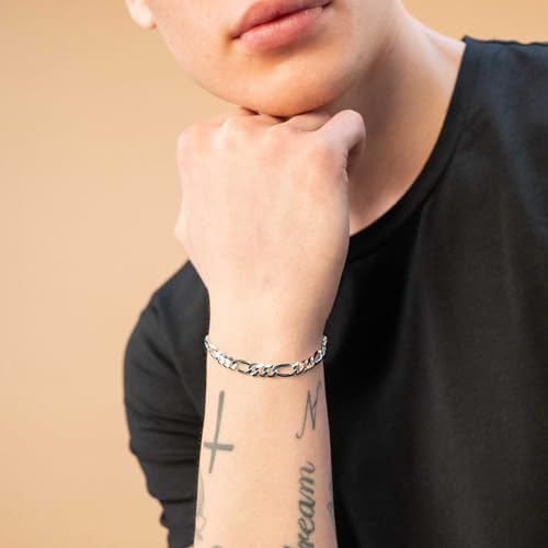 QUADRI Figaro Link Chain Bracelet, 7mm, 925 Sterling Silver, Italian Bracelet for Men and Women, 7-9 Inch, Premium Quality, Made in Italy, Gift Box Included4