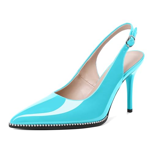 Image of SAMMITOP Women Slingback Heels Stilettos Closed Pointed Toe High Heel Silver Beaded Pumps Comfortable 3.5 Inch High Heels for Women Dressy Shoes