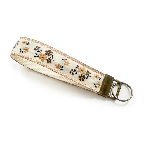 CELOKIY Cute Fall Keychain Wristlet, Thick Embroidered Floral Keychain for