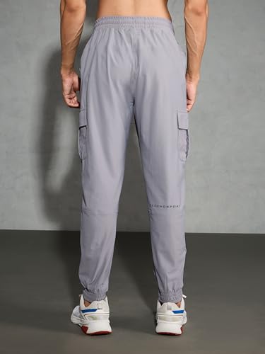 Image of TECHNOSPORT Men's Solid Slim Fit Sports Cargo Joggers DURACOOL+ Quick Dry Breathable Moisture Wicking Stretch Gym Track Pants Running Training Fitness Activewear