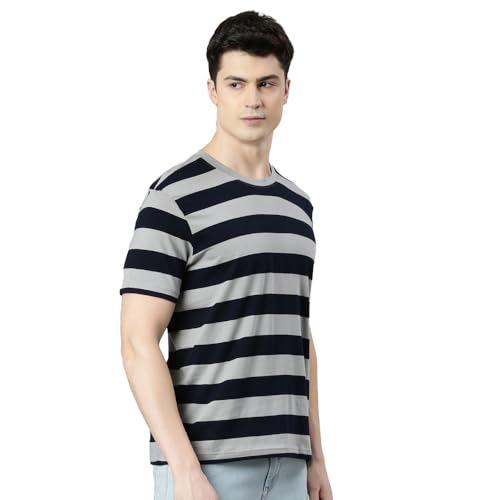 Image of FASO Men's Yarn Dyed Striped T-Shirt | Super Soft Combed Cotton | Sporty Big Stripes | Half Sleeves | Customized Comfort Fit for Smart Casual Wear