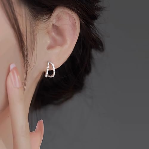 SLUYNZ Solid 925 Sterling Silver Chunky Hoop Earrings for Women Teens Shiny CZ Hoop Earrings Huggie Studs3
