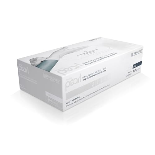 UNIGLOVES White Pearl Nitril-Untersuchungshandschuhe - vielseitig einsetzbar, puderfreie und latexfreie Einweghandschuhe - Box mit 100 Handschuhen, Weiß, Mittel (GP0023)