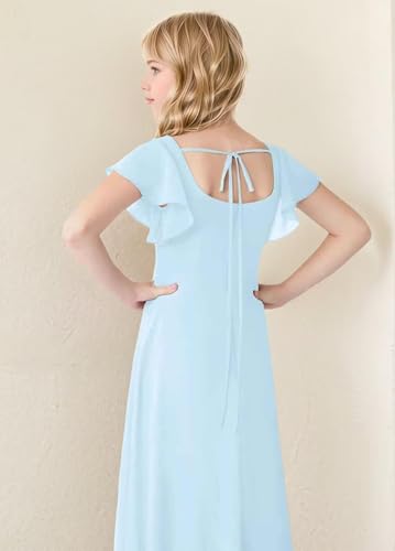 GATMAHE Chiffon Junior Bridesmaid Dresses for Girls Ruffle Sleeve V Neck A Line Flower Girls Dresses2