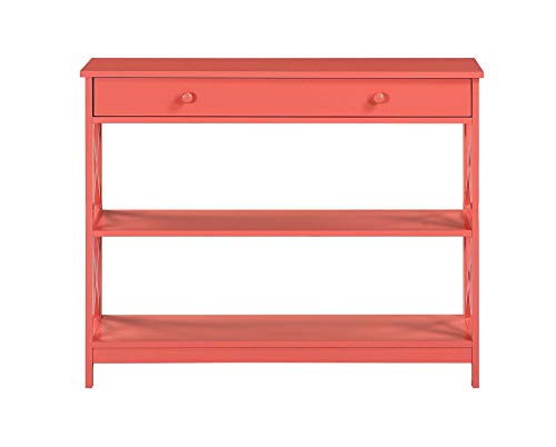 Image of Convenience Concepts Oxford 1 Drawer Console Table with Shelves, Coral