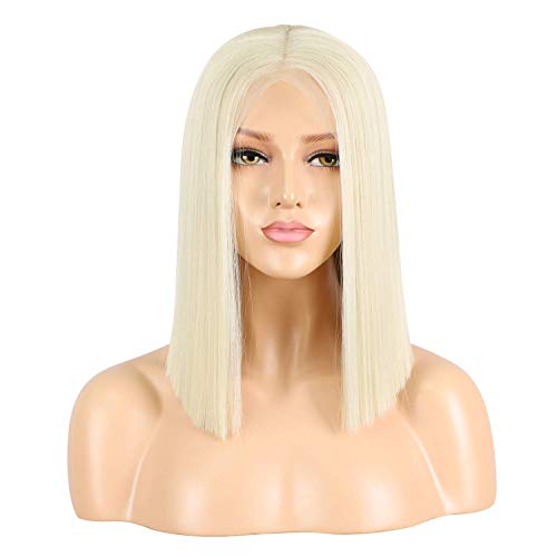 ALICE 13x6 Blonde Lace Front Wig, 14" Short #613 Blonde Bob Wig Silky Straight Middle Part Synthetic Wig for Women, Pre Plucked with Natural Hairline and Baby Hair