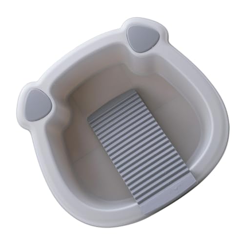 iplusmile 加厚洗濯板付き多機能洗面器 洗顔 手足洗い用ベビー洗面盆 キャンプや釣りにも使える収納バケツ 食器 果物洗浄対応 小型グレー