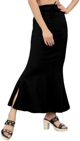 Women’s Body-Hugging Stretchable Saree Shapewear – Smooth Fit Slimming Petticoat (US, Alpha, One Size, Regular, Long, M-L, Black)