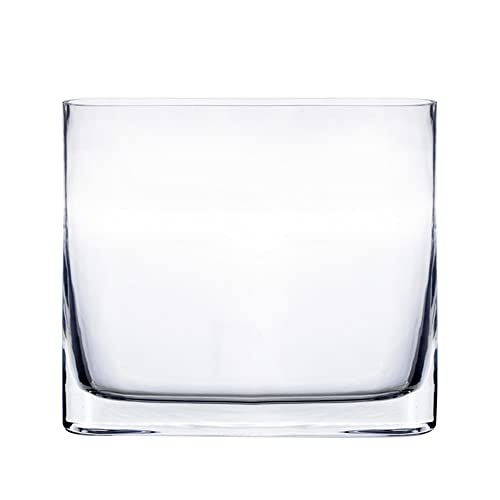 CYS EXCEL Glass Book Vase (H:6" Open:7"x2") Round Edge Oval Flower Vase Rectangular Wedding Centerpiece