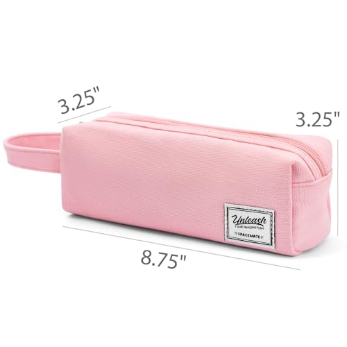 Image of SPACEMATE Pencil Case Pouch Box Bag School Supplies Girls Boys Kids, Cute Preppy Stuff Large Big Capacity Aesthetic Canvas Pen Organizer, Back to College Stationary, Pink, Simple Style, 1200ml