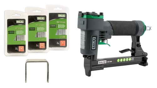 SALKI | Pack Grapadora CSK G80 + 3000 Grapas: 80-10mm | 80-12mm y 80-14mm | Pistola de grapas neumática para tapizados