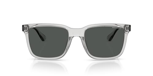 A|X ARMANI EXCHANGE Men's AX4112SU Universal Fit Rectangular Sunglasses, Shiny Transparent Grey/Dark Grey, 55 mm