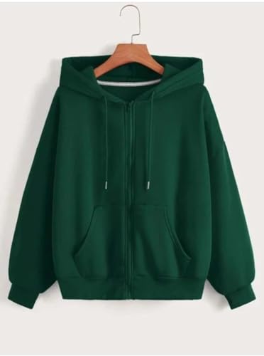 Image of Rabboni Women's Solid Zip-Up Hoodie Jacket | Full Sleeve Hooded Sweatshirt with Kangaroo Pockets | Casual Winter Wear Hoodie for Women