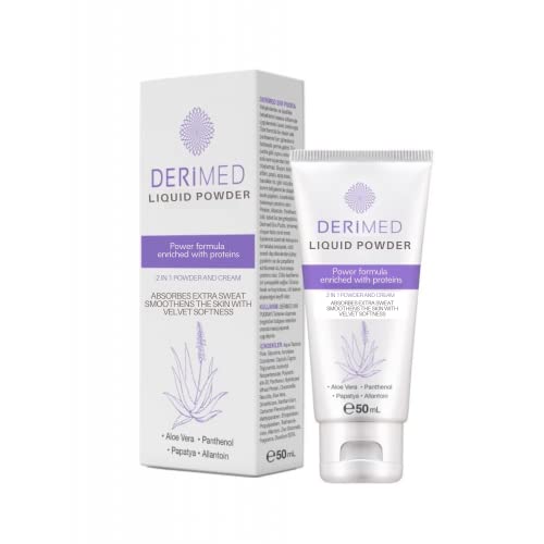Derimed Liquid Powder Cream -Talcum Powder Alternative For Sweat and Body Odor Control, Sweat Absorbing, Anti Chafing Cream For Men & Women Stop Sticky Man Parts & Odor, Underboob Sweat 50ml 1.7Floz