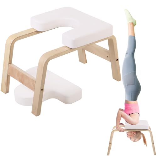 REDCAMP Yoga Kopfstandhocker aus Holz bis 150kg Tragkraft, Inversionsbank mit rutschfesten Füßen & PU-Polster, Yoga Stuhl für Handstand & Gleichgewichtstraining, perfekt für Home-Fitness, Weiß