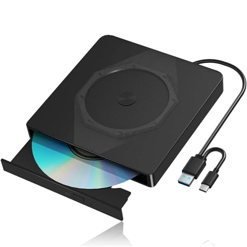 Unidad Externa de CD/DVD for portátil, USB 3.0 y Tipo C, grabadora, Unidades Lectura CD ROM +/-RW compatibles con Windows