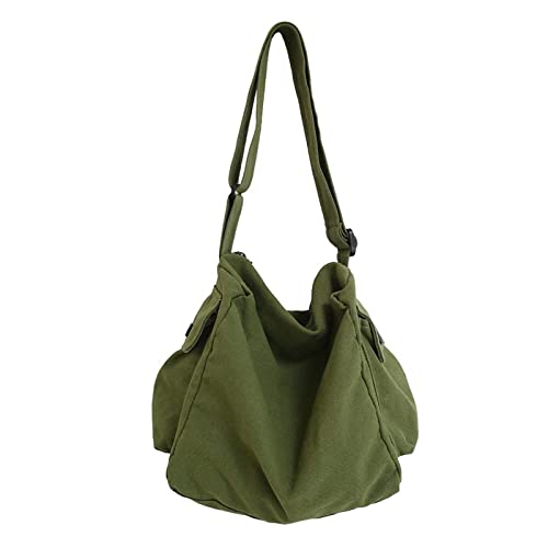 Bolsa transversal de ombro de lona macia moda feminina masculina bolsa casual de lona grande capacidade (Verde)
