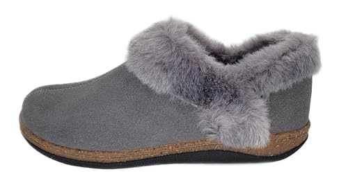 Clarks Womens Slipper Suede Leather Ankle Bootie - Plush Faux Fur Lined Cork Midsole - Closed Back Indoor Outdoor House Slippers For Women (Grey 6)2