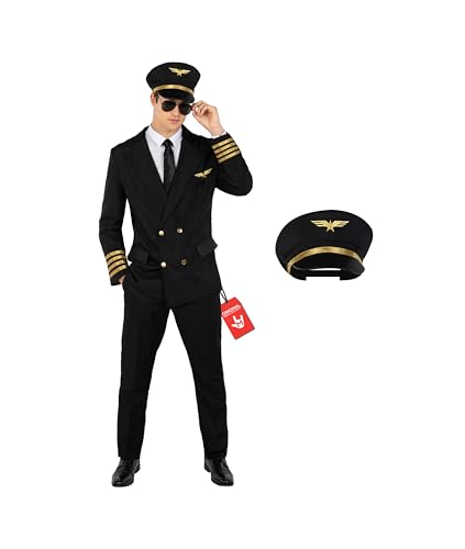 Morph Kostüm Pilot Herren, Kostüm Herren Pilot, Perfekt für Karneval, Mottopartys, Fasching und Halloween - L