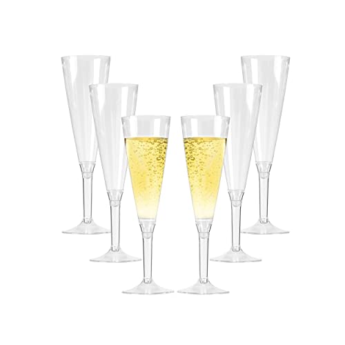 Classic Champagne Flutes, Set of 6 150ml Stemmed Plastic Champagne Glasses, Crystal Clear Sparkling Wine Glass,Prosecco Cocktail Mimosa Glasses-Ideal for Home Bar, Special Occasions