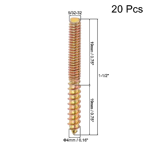Image of uxcell 5 /32-32 x 1-1 /2 inch Hanger Bolts Double Head Dowel Screw for Wood Furniture 20pcs
