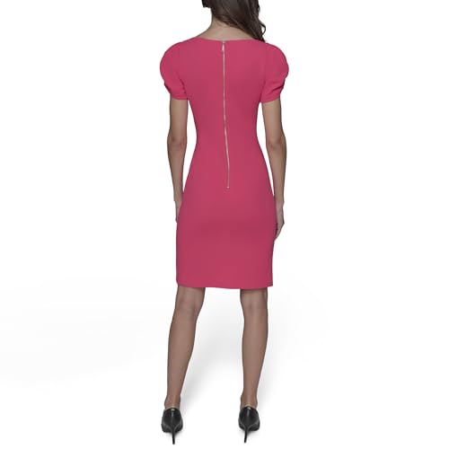 Image of KARL LAGERFELD Short Ruched Sleeve Jewel Neck Sheath Mini Dress