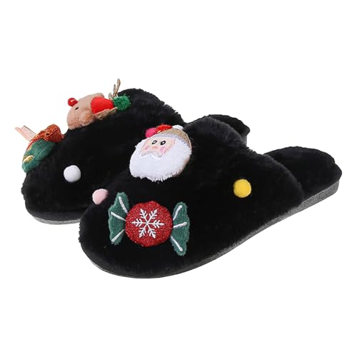 Fuzzy House Slippers for Women with 3D Christmas Pattern Deco Xmas Cute Cozy Memory Foam Woman Slipper Indoor and Outdoor Winter Warm Bedroom Shoes Cartoon Plush Slipper