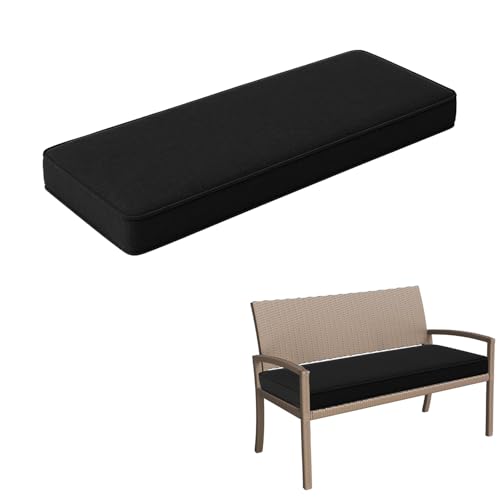Genérico Cojines para Banco de Lino para jardín y terraza, cojin Banco Exterior con Espuma 50D, Base Antideslizante y Cintas, Funda con Cremallera y Doble Ribete,Negro,150X40X5cm