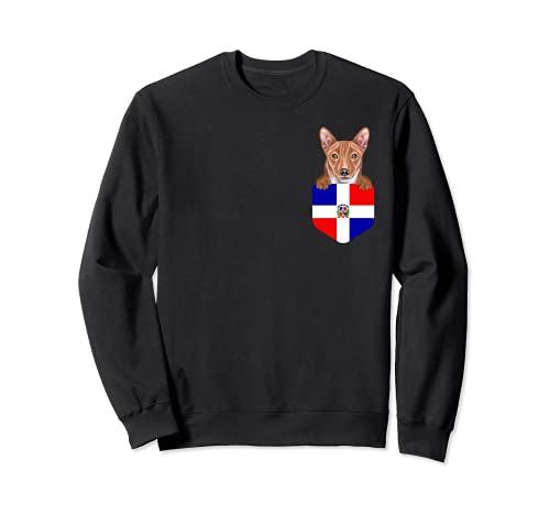 Dominican Republic Flag Basenji Dog In Pocket Sweatshirt, Black