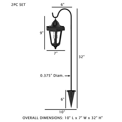 Pure Garden 50-123 Solar Powered Set Of 2, 32” Hanging Coach Lanterns With 2 Shepherd Hooks-Led Outdoor Lighting For Gardens, Pathways, And Patio, Black #TOP1