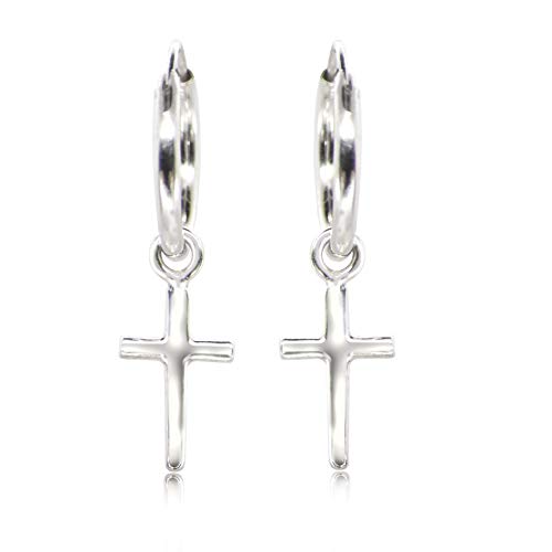 Orecchini a cerchio con ciondolo a forma di croce in argento Sterling 925, senza nichel, ipoallergenici, diametro 15 mm