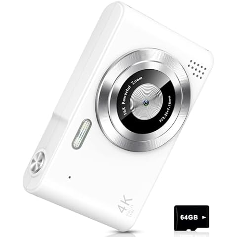 Digital Camera, UHD 4K Kids Camera, 48MP Point and Shoot Digital Cameras 16X Digital Zoom Anti Shake, Compact Portable Small Gift Camera for Kids Boys Girls Students, White Cover