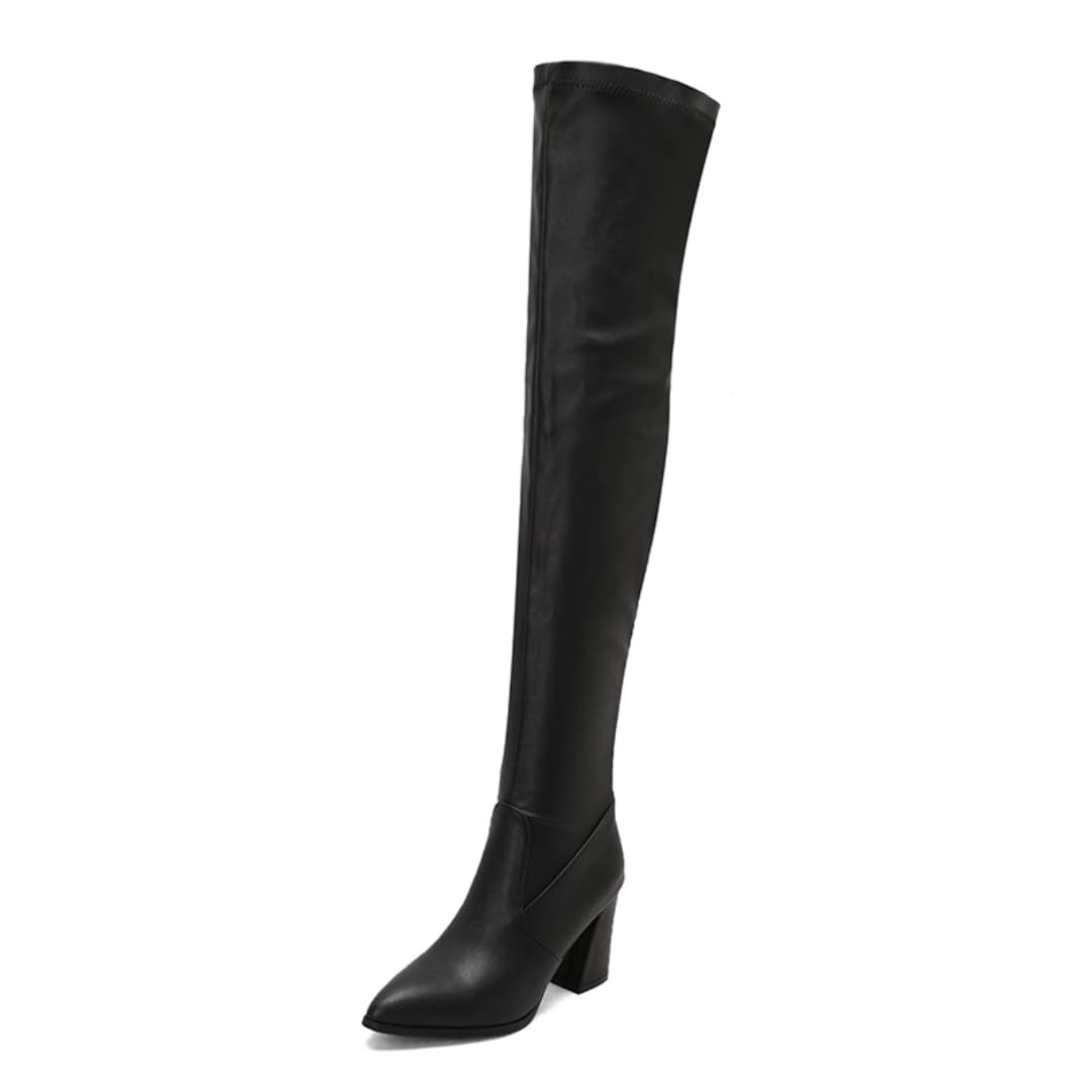 Pretty Womens Thigh High Boots Pointed Toe Long Boots Sexy High Heels Leather Over-the-knee Boots