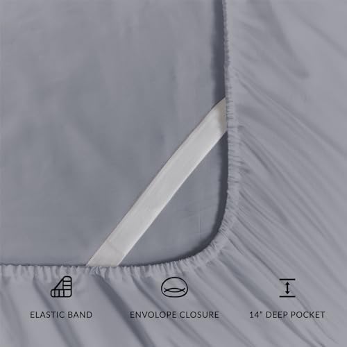 Queen Size Bed Sheets Set, 4 Piece Tencel Lyocell Eucalyptus Bedding Sheet, Deep Poket up to 14", Soft Luxury Cooling Breathable Silky, Queen, Grey - Thumbnail 4