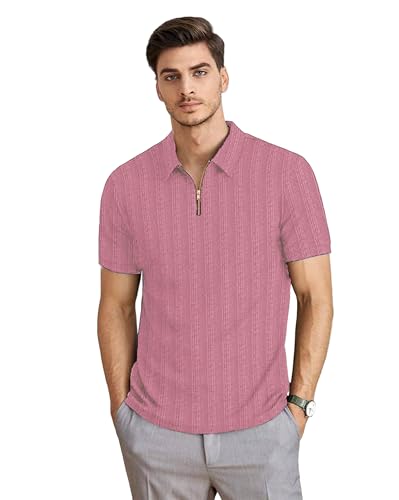 Image of Men T-Shirts Polos || Polo Tshirt with Texture Fabric Zipper Neck