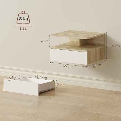 2 Tables de Chevet Murales Flottantes avec Tiroir HOMCOM