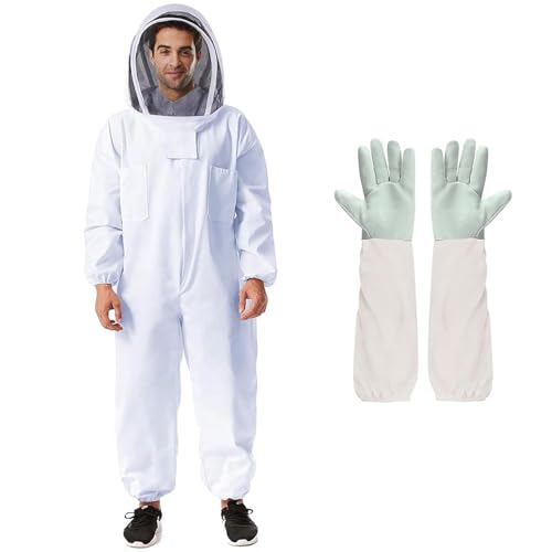 Bee Suit Professional Beekeeper Suit for Men Women Full Body Veil Hood Beekeeping Supplies Costume for Beekeeper (XXL (with Gloves))