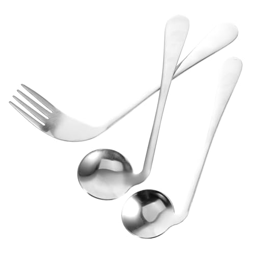 HEATSHAKING 左利き用角度付き スプーンと湾曲フォークセット 高齢者向け補助食器 軽量使いやすい設計 食事サポート用 1set