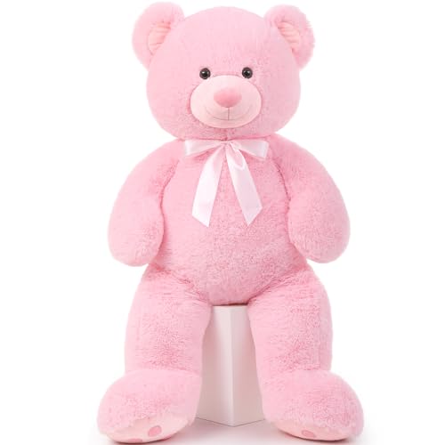 MorisMos 47inch Giant Teddy Bear Stuffed Animal 4ft, Big Teddy Bear Plush for Baby Shower, Cuddly Large Stuffed Bear Gifts for Kids, Girls, Girlfriend, Women on Valentine, Christmas, Birthday（Pink）