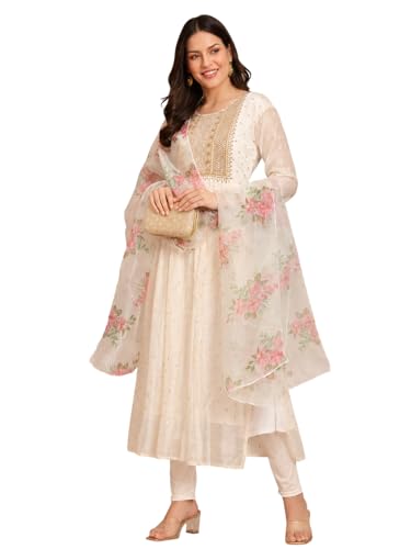 Image of Women's Chanderi Kurta with Legging and Dupatta | Modern & Traditional Blend Ethnic Wear Set | Festive & Casual Summer Kurti with Pants for Party Office & Ethnic Occasions