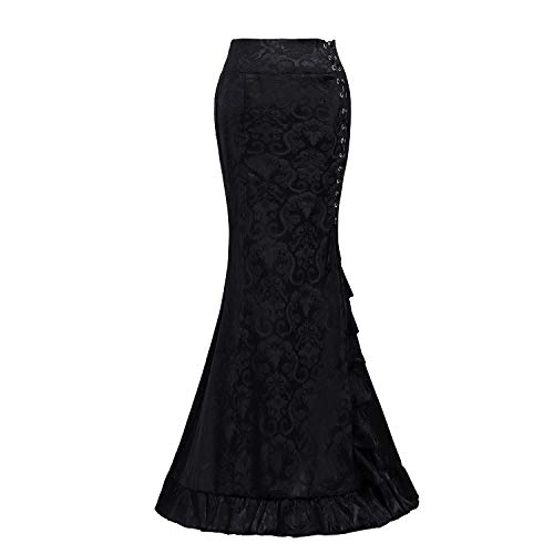 High Waist Vintage Bodycon Long Lace Mermaid Skirt Ruffled Steampunk Skirt Fishtail Evening Party Dress3