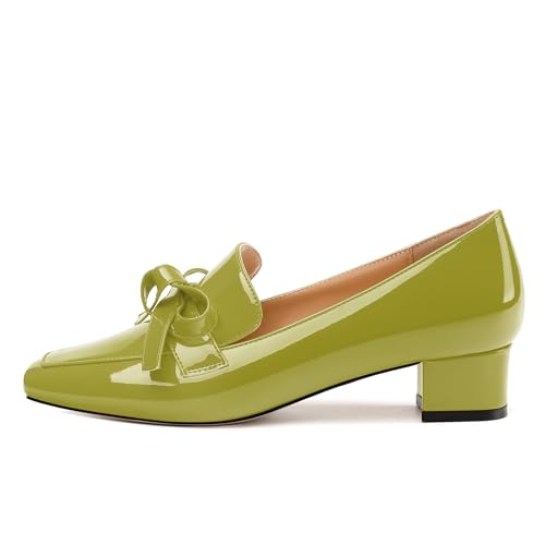 Image of Womens Loafer with Heel, Comfortable Chunky Heels for Women, Loafers Shoes with Bowknot Womens Bunion Dress Shoes