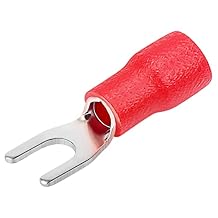 200 Pcs Insulated Fork Spade U-Type Wire Connectors, 22-16 AWG M4 Electrical Crimp Terminal, Stud Size #8 Size Red Butt Connectors